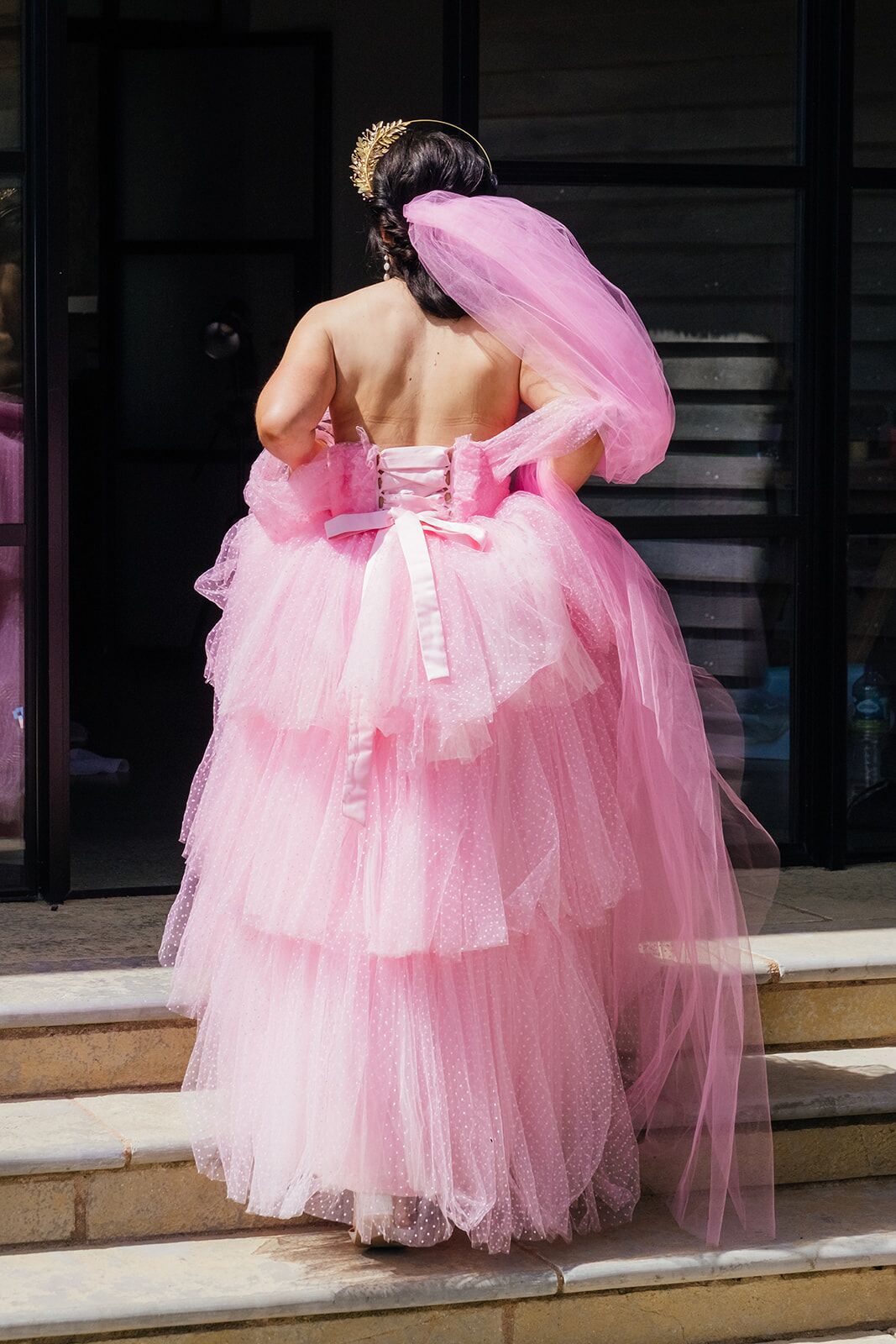 strapless open back dress Chloe Vintage Silk Beaded Croquet Mini Dress Hot Pink main image 1