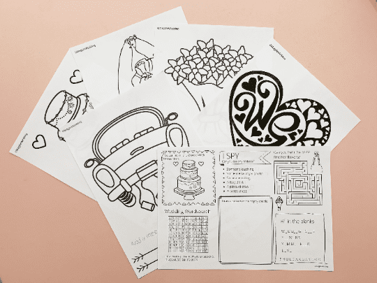 6 Page Wedding Kids Colouring In & Activity Games Pack Download