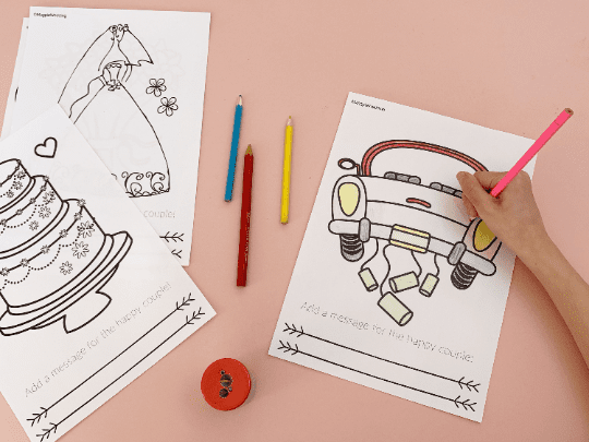 6 Page Wedding Kids Colouring In & Activity Games Pack Download